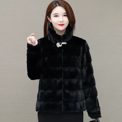 Mink Velvet Coat Women 2022 Winter New Lady Stand Collar Jacket Faux Rabbit Fur Top Female Fashion Middle-Aged Chic Fur Overcoat