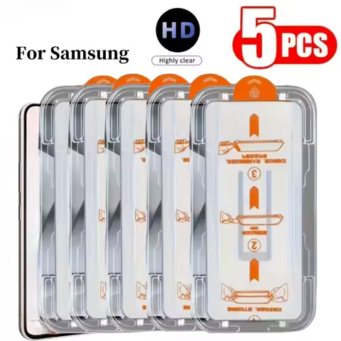 5pcs HD Tempered Glass Screen Protectors Dust Free Installation for Samsung Galaxy S25 Ultra S24 Plus S23 S22 A16 A56 A26 A36