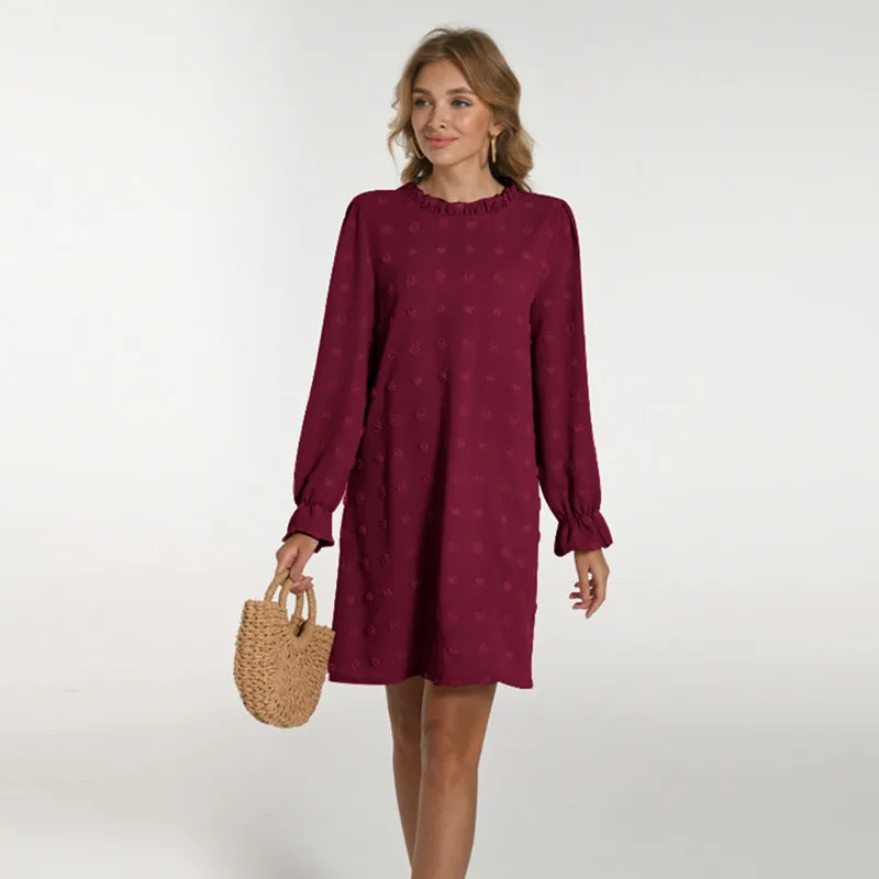 Primavera Autunno Cross-Border Donna Bubble Sve Ricamato Peloso Lungo Sve Base Dr Fre Sle Vita media Poliestere