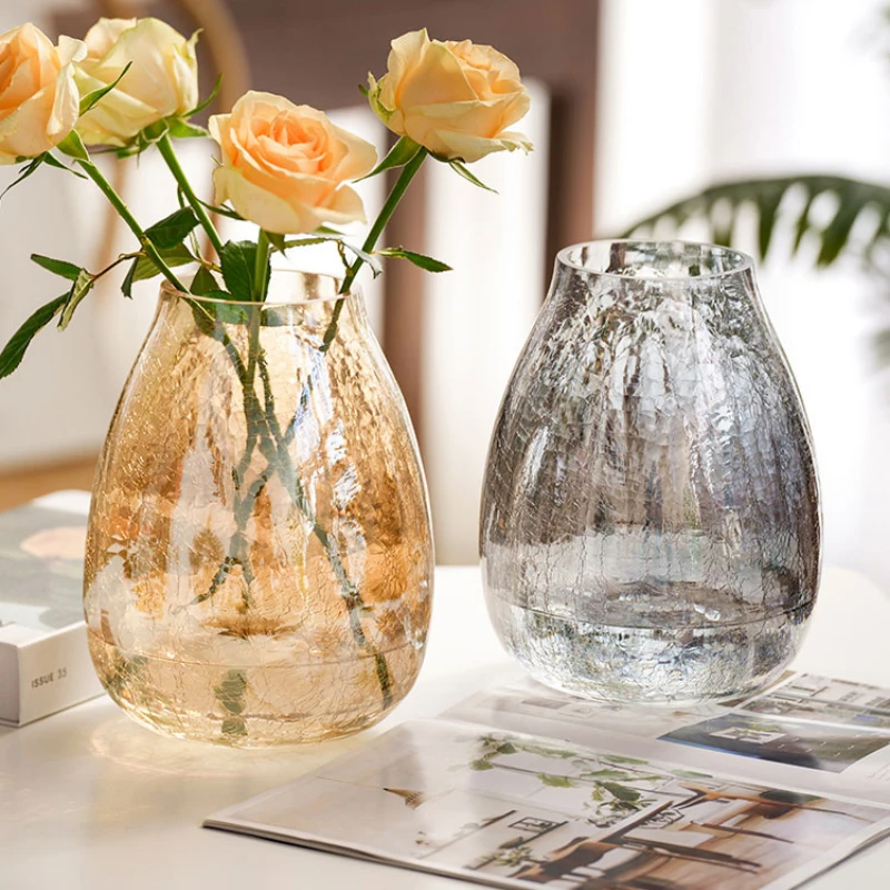 Lucite 아이스 플라워 유리 꽃병, 투명 꽃병, 집 장식, 미국 거실 장식, 꽃병 장식품