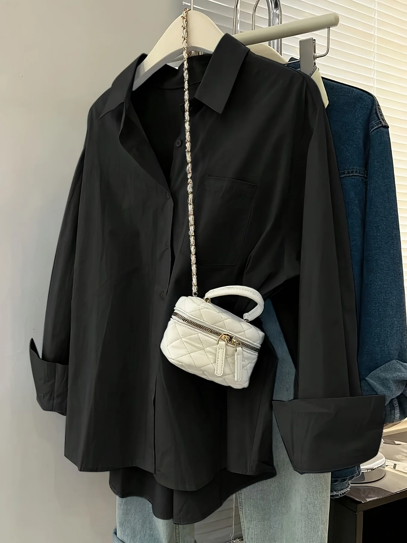 

Women's Casual Solid Color Drop-Shoulder Loose Shirt, Autumn Long-Sleeved Shirt