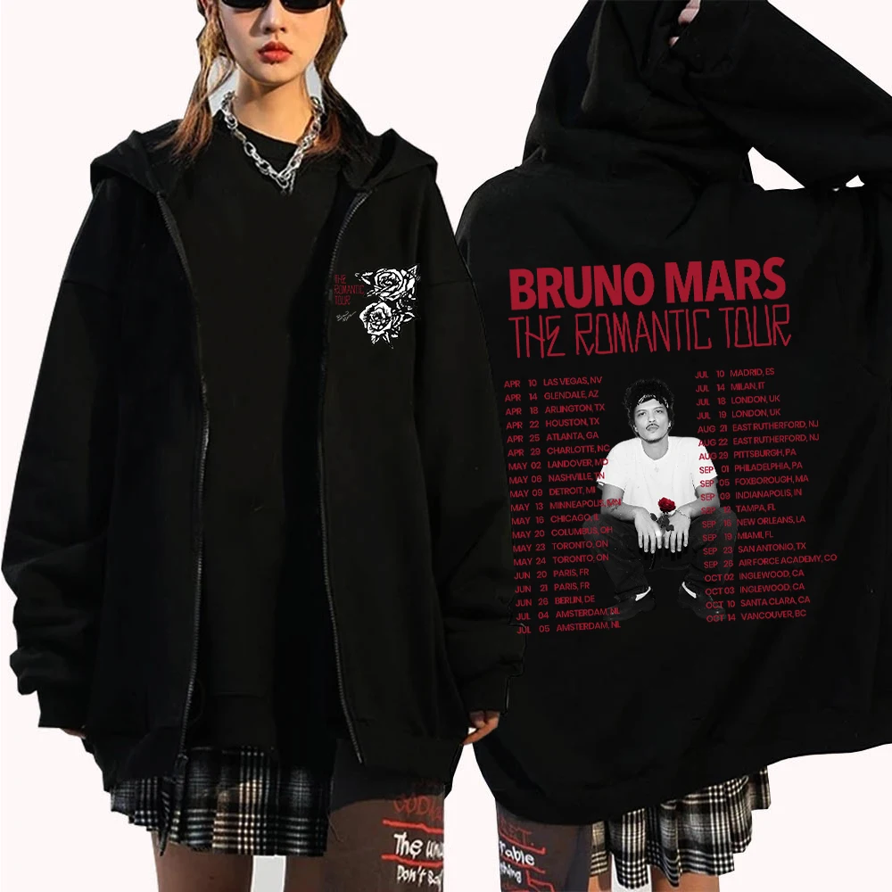 

Худи на молнии Bruno Mars The Romantic Tour 2026, унисекс, в стиле Харадзюку, с длинным рукавом, пуловер в стиле хип-хоп, толстовка на молнии