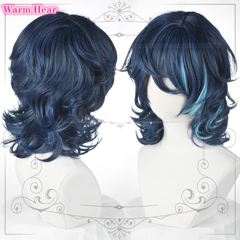 Tsumugi Aoba Wig  ES Tsumugi Aoba Cosplay Wigs Blue Highlight Heat Resistant Hair Halloween Party Wigs + Wig Cap