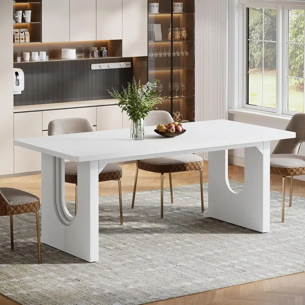 White 70.9 Rectangular Dining Table for 6-8, Spacious Top & Strong Heavy Duty Legs