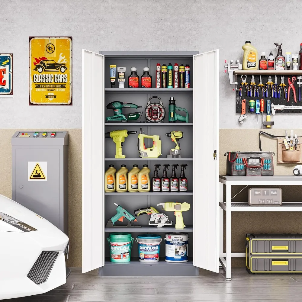Шкаф для документов с регулируемыми полками, 2-дверный металлический шкаф для хранения инструментов для гаражных систем, высокие решения для хранения