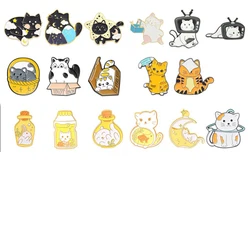 Broche planète chat mignon de dessin animé, boîte chat bouteille chat, accessoires de vêtements en alliage d'émail, sac à dos broche Badge épingle à revers