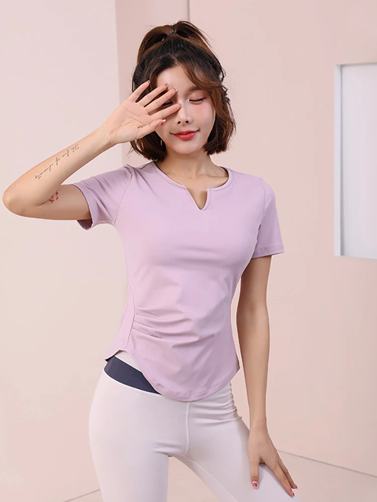 Yoga T-shirt Women Quick-drying Solid Color Sport Tops Woman Short Sleeve Yoga Tee Shirt Female Running Training Clothing