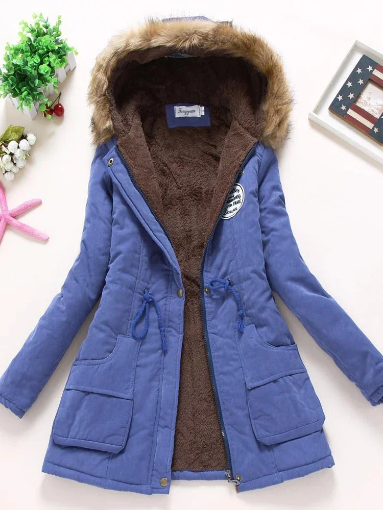 Ailegogo New Autumn Winter Women Cotton Jacket Padded Casual Slim Coat Emboridery Hooded Parkas Wadded Warm Overcoat