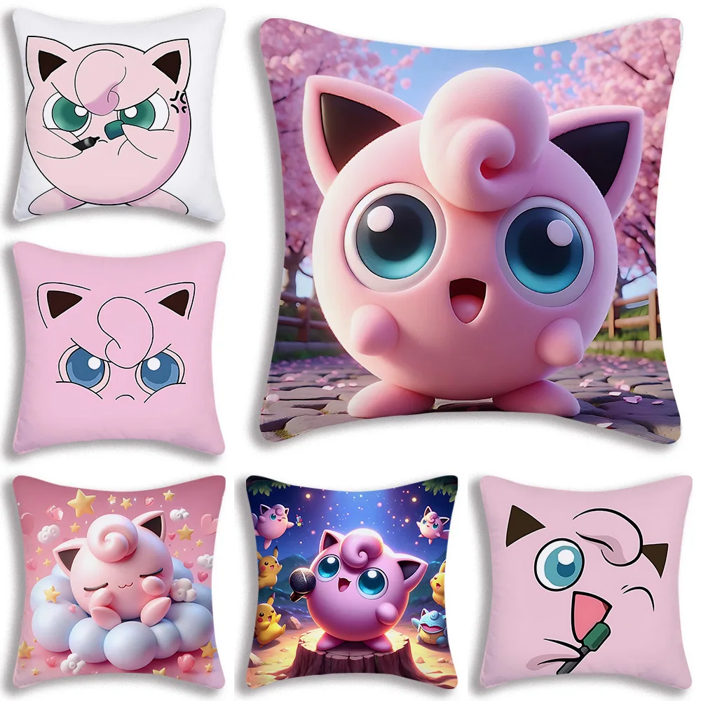 Pillow Covers Cartoon Cute Pokémons Jigglypuffs Sofa Decorative Home Double-sided Printing Short Plush Cute Cushion Cover