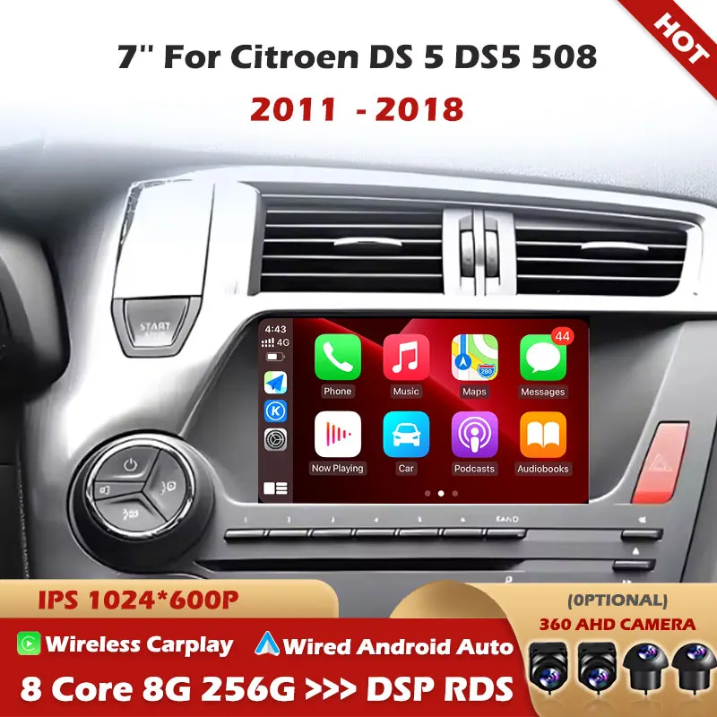 For Citroen DS 5 DS5 508 2011 2014 2015 - 2018 7'' Android 16 Auto Radio Multimedia Car Radio Player Screen Head Unit Carplay 4G