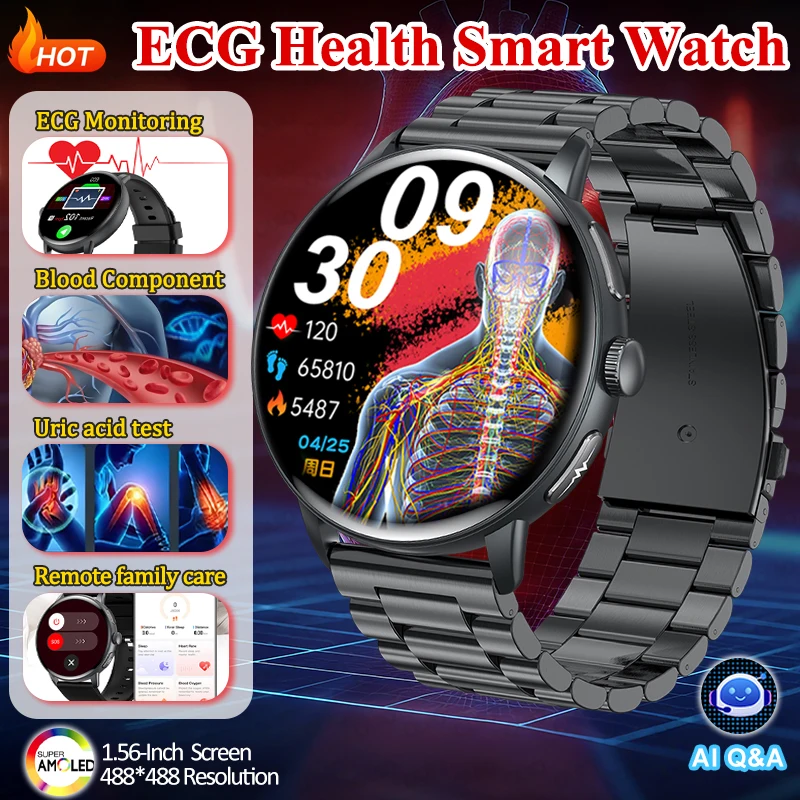 

Новые Смарт-часы ЭКГ для здоровья, компонент крови, мочевая кислота, удаленный семейный уход, пульс Al Q&A One-Tap, мини-проверка здоровья, умные часы