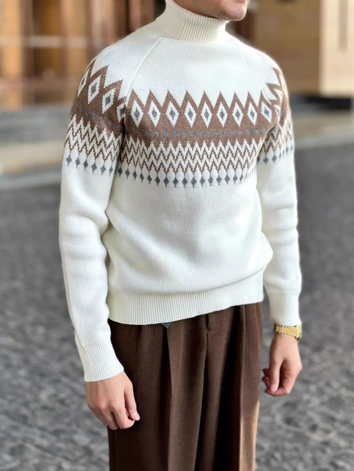 

Мужской вязаный свитер с высоким воротником из мягкой шерстяной смеси, повседневный, утепленный, с длинными рукавами, свободного кроя, зимний, модный