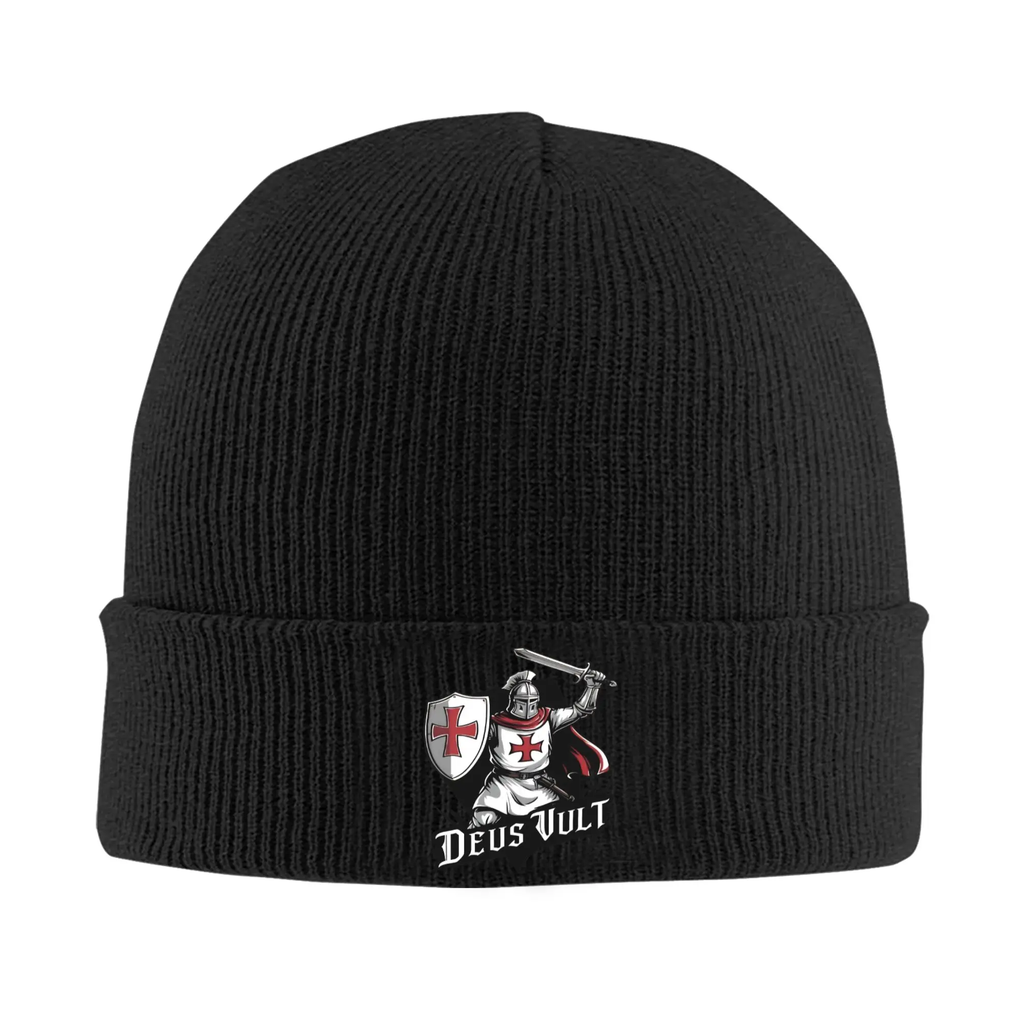 Deus Vult - The Templar Knight Rib Knit Cuffed Beanie For Unisex  Winter Warm Bonnet Knitted Hat