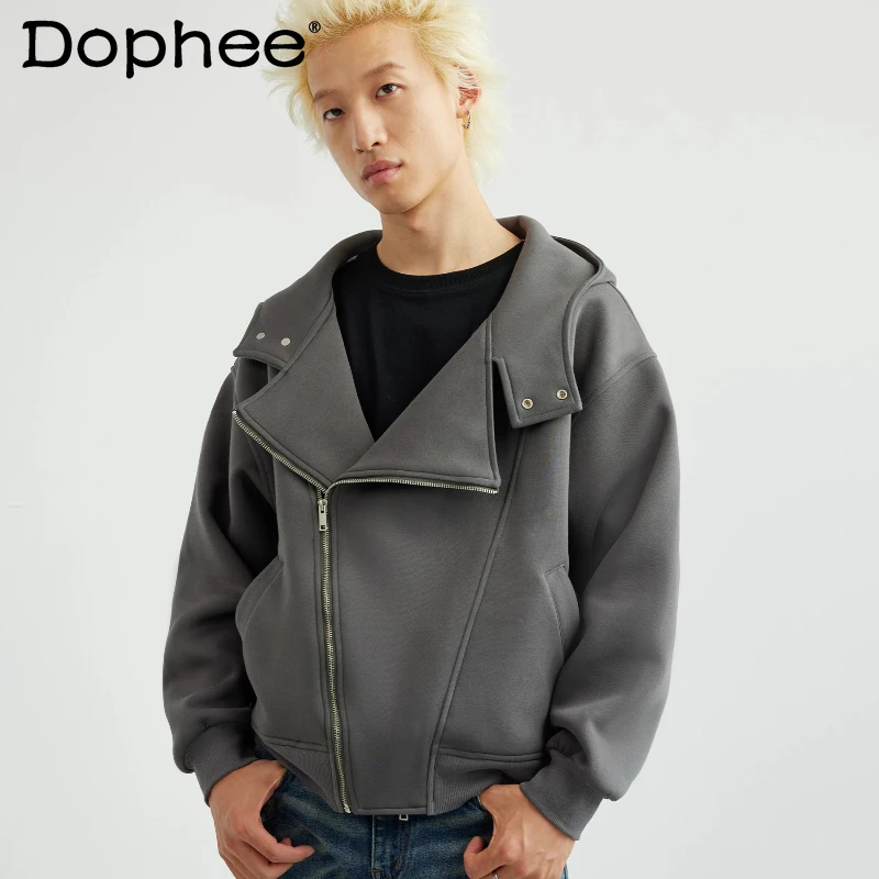 

Men Women 2025 Autumn New Fashion Retro Loose Sweatshirts Double Zipper Design Hoodies Coats Stylish Long Sleeve Hooded Jackets