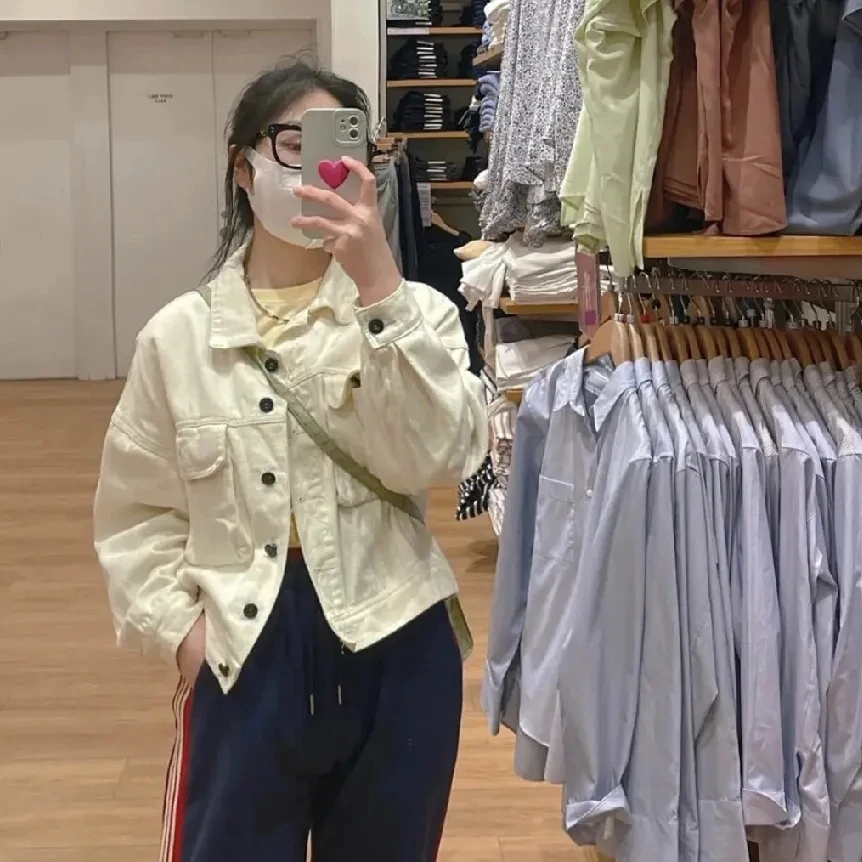 

Женская джинсовая куртка, женская свободная повседневная рабочая одежда, универсальная куртка с длинными рукавами, топ, весенне-осеннее женское ковбойское пальто