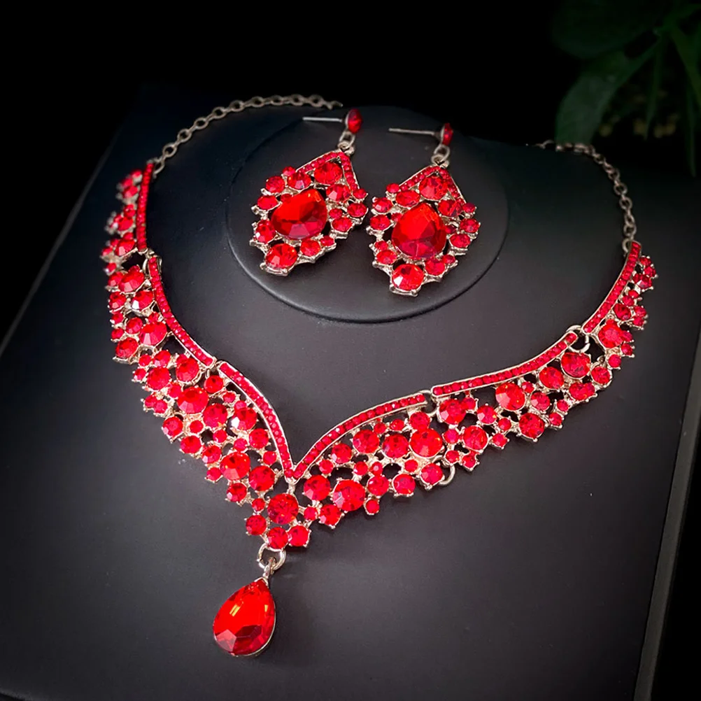 

1Set Wedding Crown Necklace Earrings Set Rhinestone Bridal Jewelry for Birthday Party Women Girls Crown Earring Necklace Set
