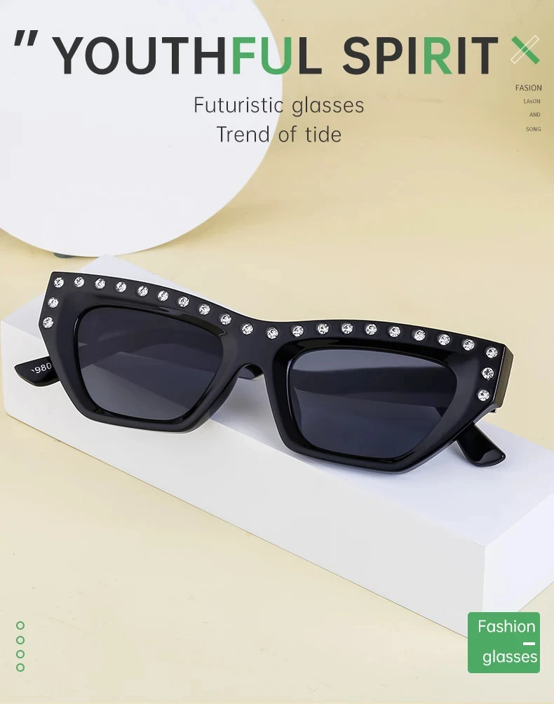 Katzenaugen-Rechteck-Sonnenbrille für Damen 2026 Luxusmarke Punk Kleiner Rahmen Strass-Sonnenbrille für Damen Mode Outdoor-Brillen – Detail 1