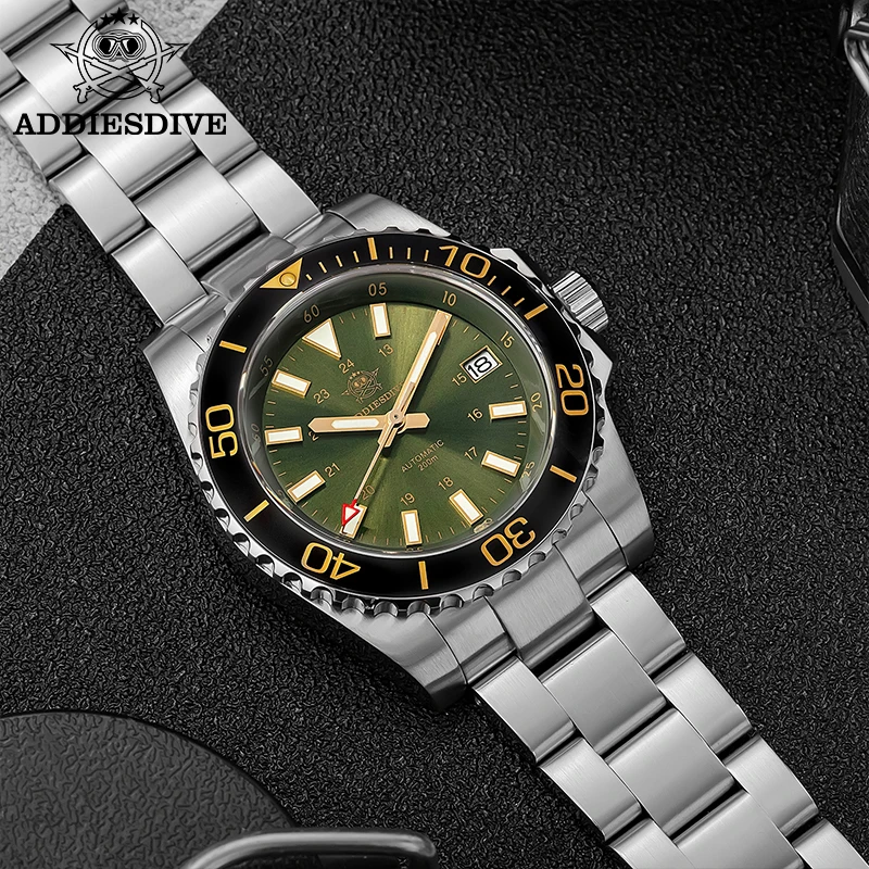 Addiesdive 남성용 자동 시계 40mm 사파이어 글라스 슈퍼 루미너스 200M 방수 다이브 시계 세라믹 베젤 남성 아날로그 시계