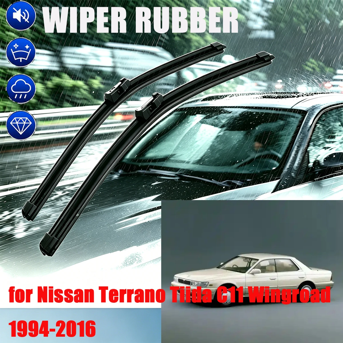 

For Nissan Terrano Tiida C11 Wingroad 1994-2016 Double Rubber Front Wiper Accessorie Car Wipers Brushes New Upgraded