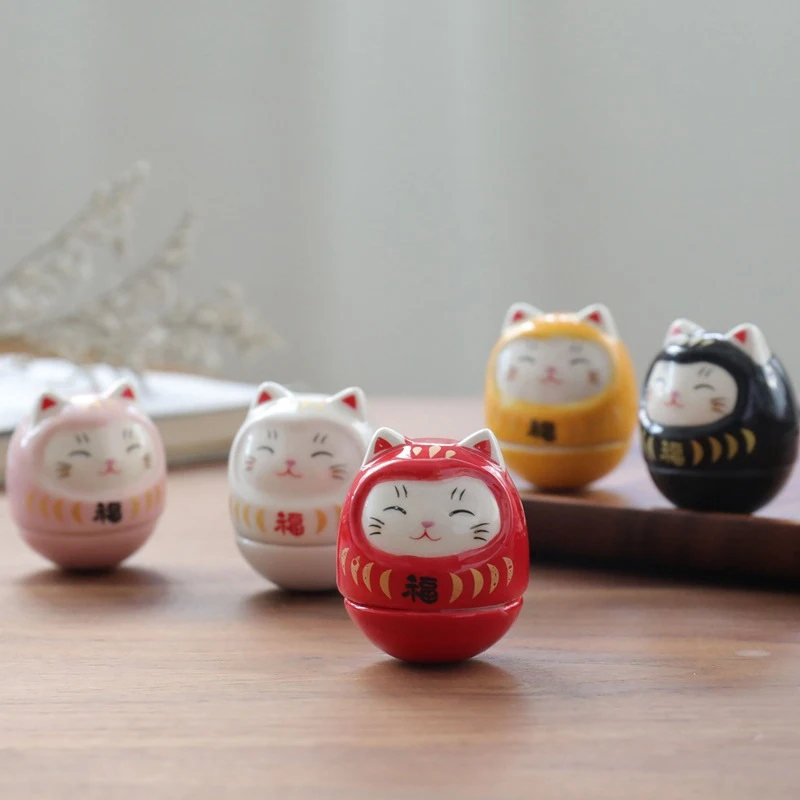 1pcs Small Ceramic Daruma Statue Daruma Tumbler Crafts Japanese Style Lucky Cat Fortune Ornament Landscape