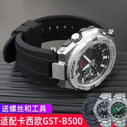 Modified Resin Silicone Strap for G-SHOCK Casio Steel Heart GST-B500 GST-B500D/AD Series Sports Rubber Watchband Chain Bracelet