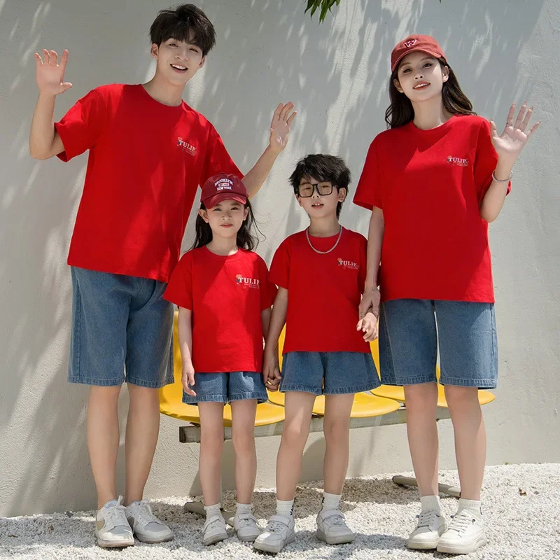 

Red T-shirts for The Family Matching Clothes 2024 Summer Parents and Children Clothing Father Mother and Daughter Son Tee Shirts