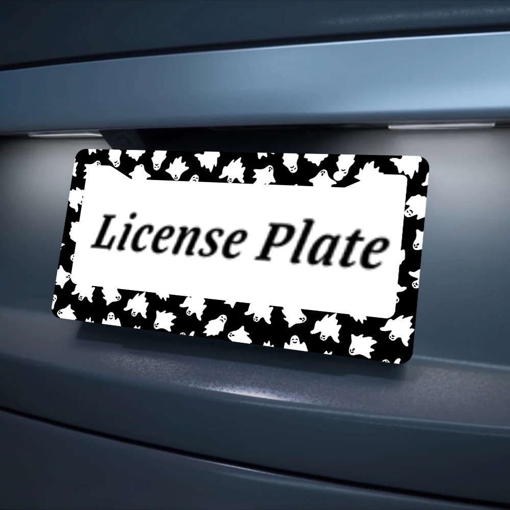 أسود أبيض شبح نمط 2-Hole إطار لوحة الترخيص الألومنيوم 6x12 بوصة مع مسامير مجموعة مضحك ديكور السيارة هدية #5