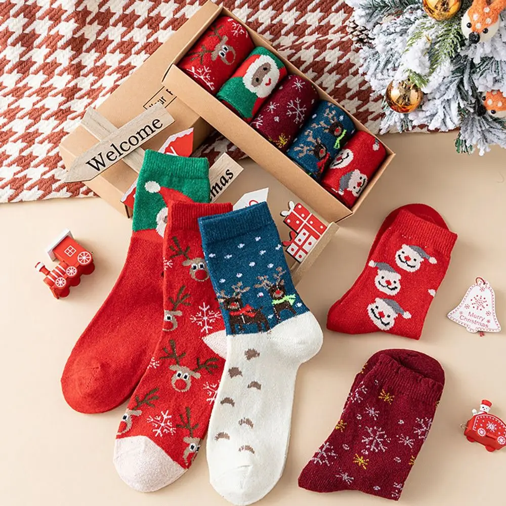 5Pairs Fashion Santa Claus Christmas Socks Novelty Thickness Wool Socks Cotton Knit Xmas Gift Xmas Funny Socks Unisex