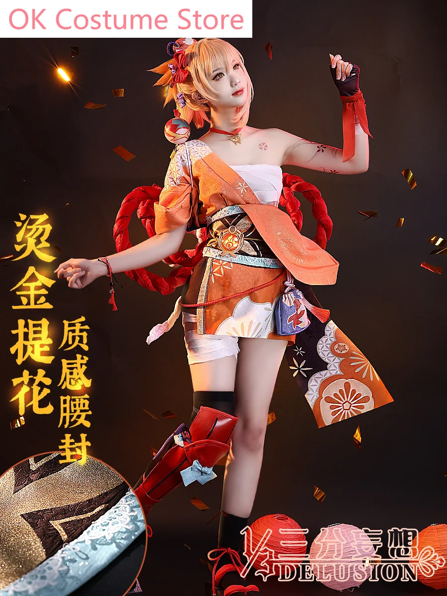 Three Point Delusion Genshin Impact Flame Dance Yoimiya Women Cosplay Costume Cos Game Anime Party Uniform Hallowen Play Role