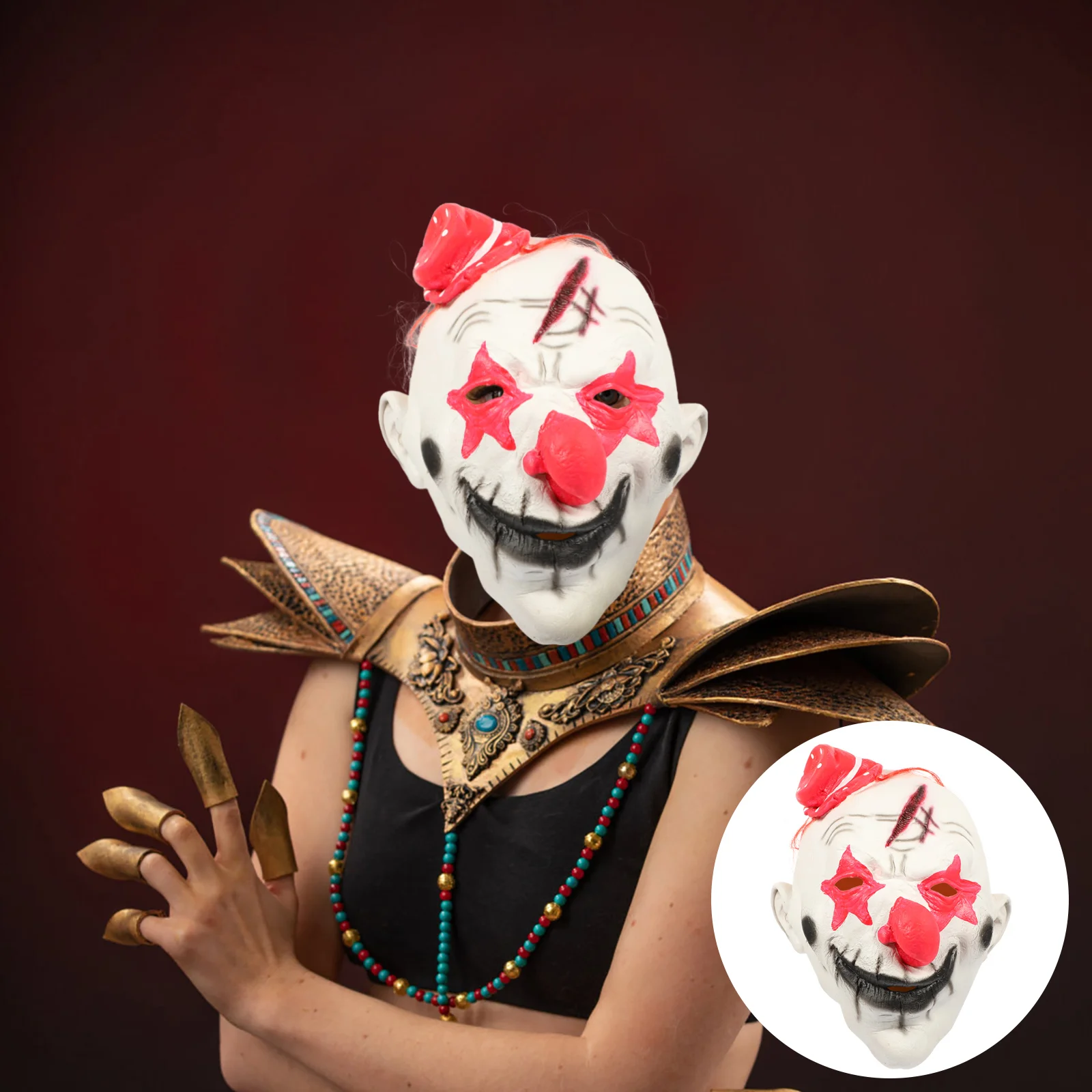 

Halloween Clown Mask Outfit Costume Dress Up Cosplay for Scary Face Cover Autumn Demon Emulsion