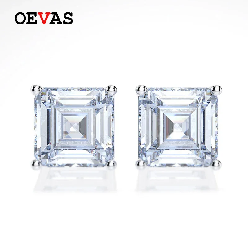 OEVAS Classic 100% 925 Solid Sterling Silver 7*7MM High Carbon Diamond Gemstone Ear Studs Earrings Women Fine Jewelry Wholesale