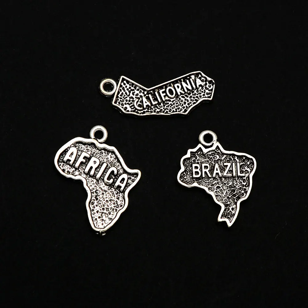 Antique Silver Plated Globe World Map Charms Africa Brazil California Pendants For Diy Jewelry Making Findings Craft Wholesale