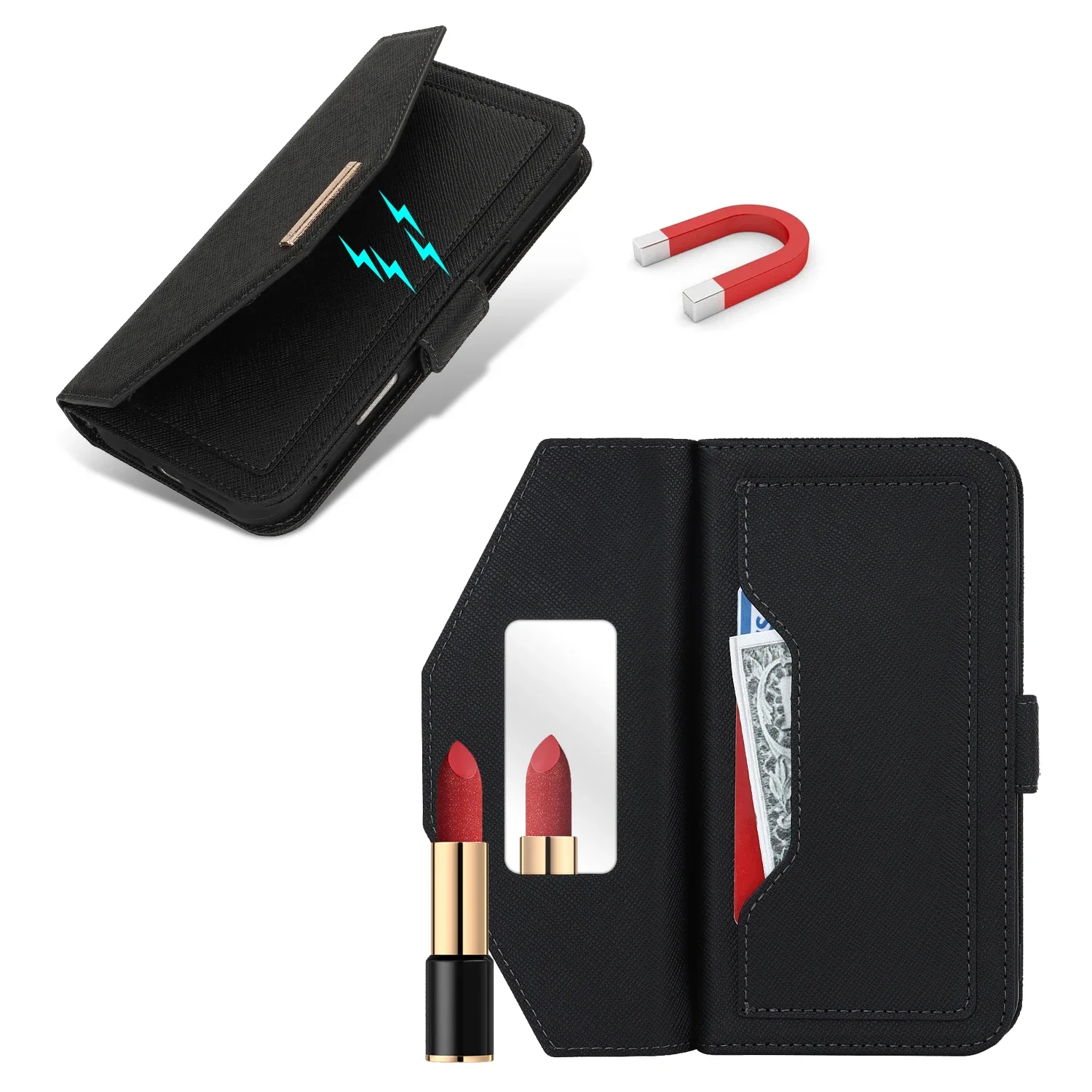 Portefeuille à bandoulière avec porte-cartes, étui de téléphone en cuir pour iPhone 16 15 14 13 12 11 Mini Pro Max X Poly 7 8 Plus Cover