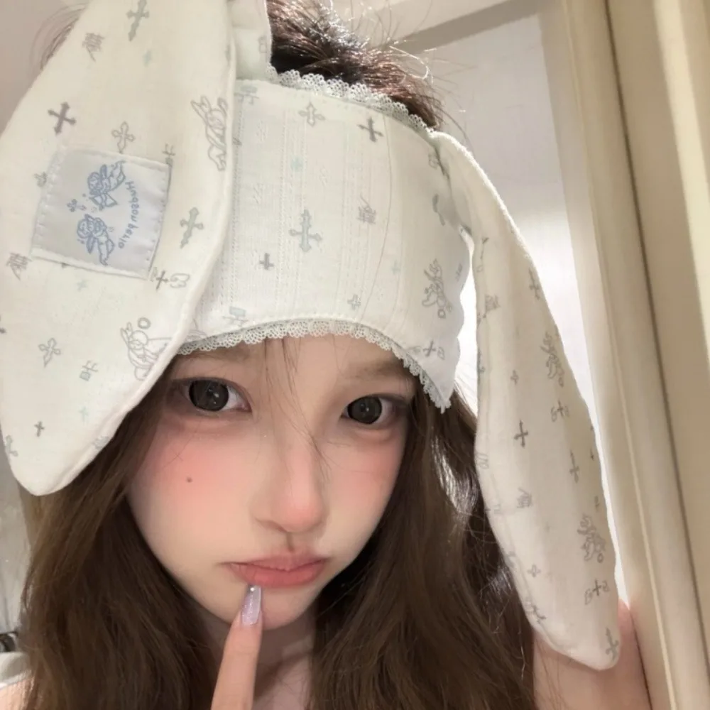 فريدة من نوعها بسط لوب الأذن أرنب عقال الكرتون الحلو الأرانب العين الظل لينة Kawaii أرنب الغمامة تصفيف الشعر التبعي