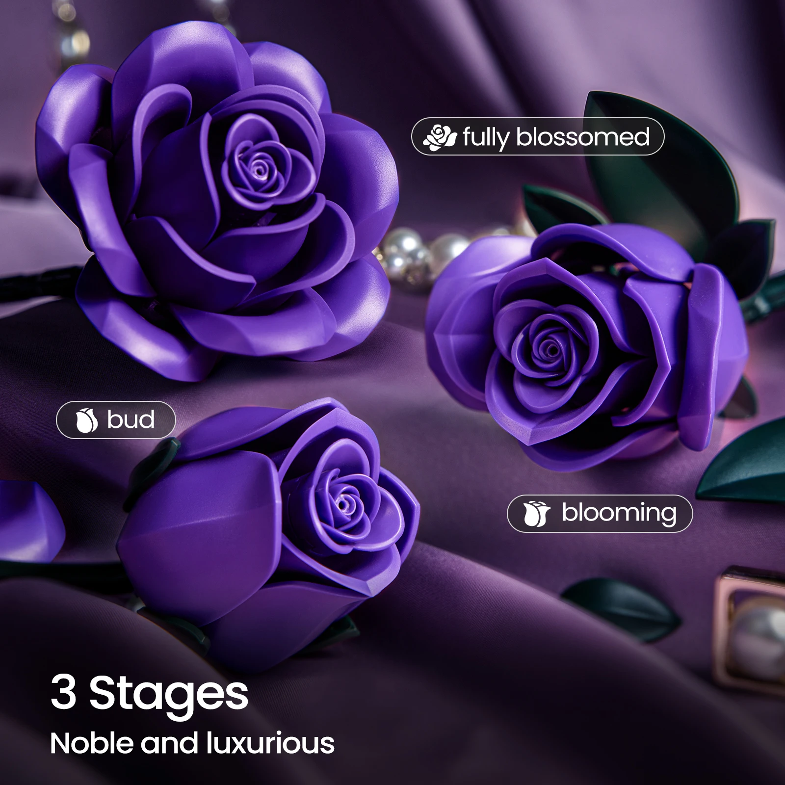 Purple Roses Bouquet Block Flowers Artificial Botanical Plant Home Decor Christmas Valentines Day Gift for Women Room Decoration - view 4