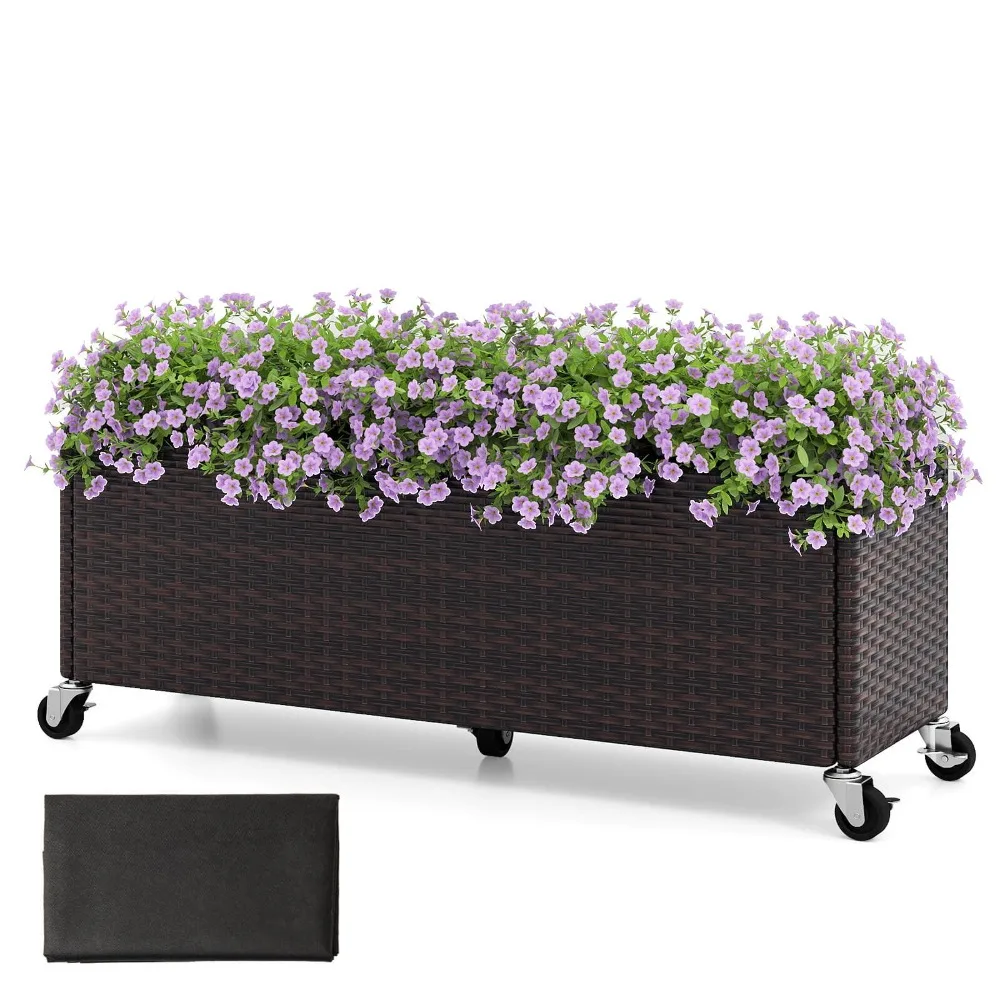

Raised Garden Bed All-Weather PE Rattan Wicker Patio Planter Box w/ Wheels