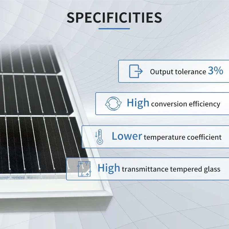 Imagem -04 - Painel Solar de Vidro Monocristalino Célula Fotovoltaica Sistema Solar Doméstico Carregamento de Bateria 12v 24v 100w 18v