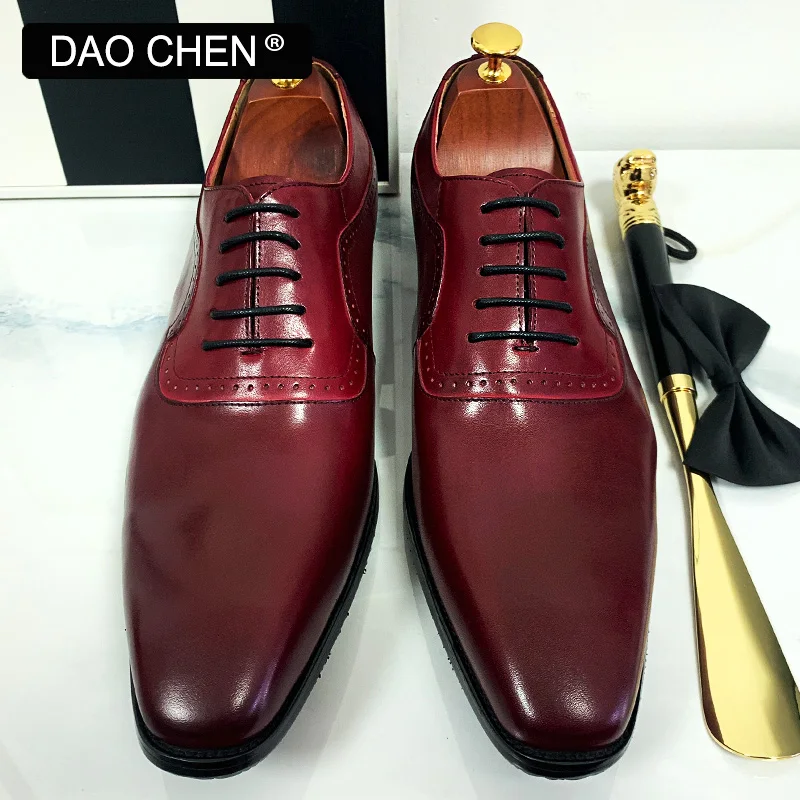 ITALIAN MEN OXFORD SHOES LACE UP RED POINTED TOE LUXURY MEN DRESS SHOES BUSINESS OFFICE WEDDING FORMAL LEATHER SHOES MEN