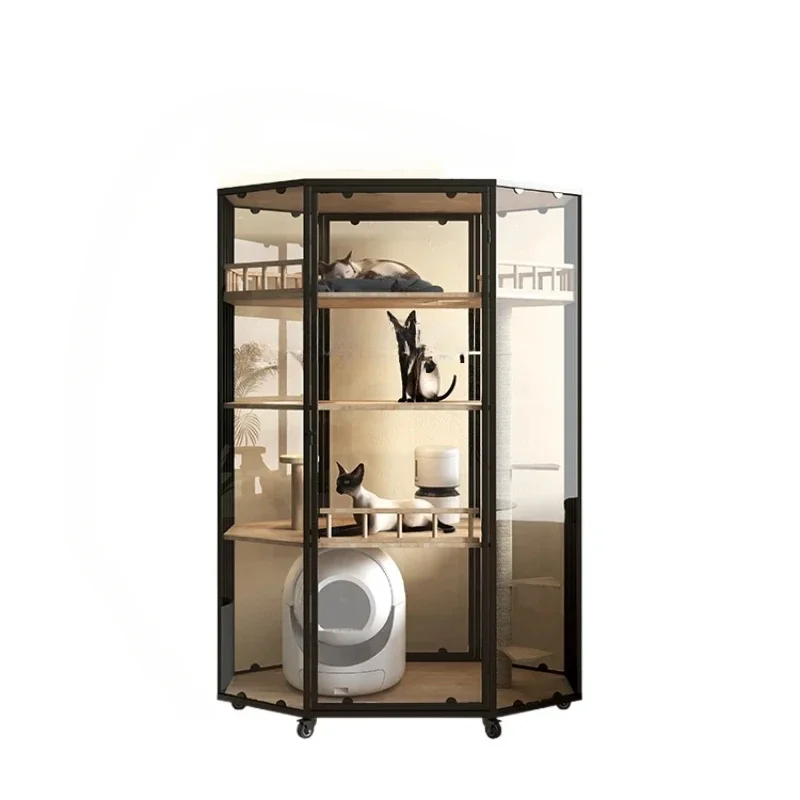 Panoramic Luxury Cat Cage Nest House Villa Cat Cabinet Automatic Litter Box Large Free Space Home