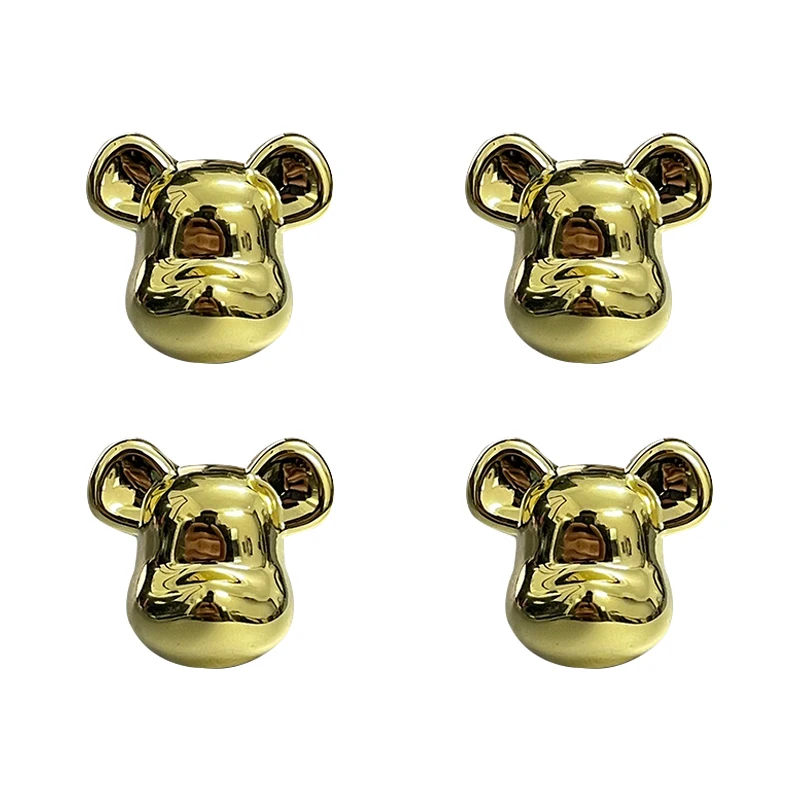 4Pcs New Original Fashion Golden Silver Badges Shoe Pins DIY Parts Cute Cartoon Bear Shoe Charm Decorations For Clogs Accessory