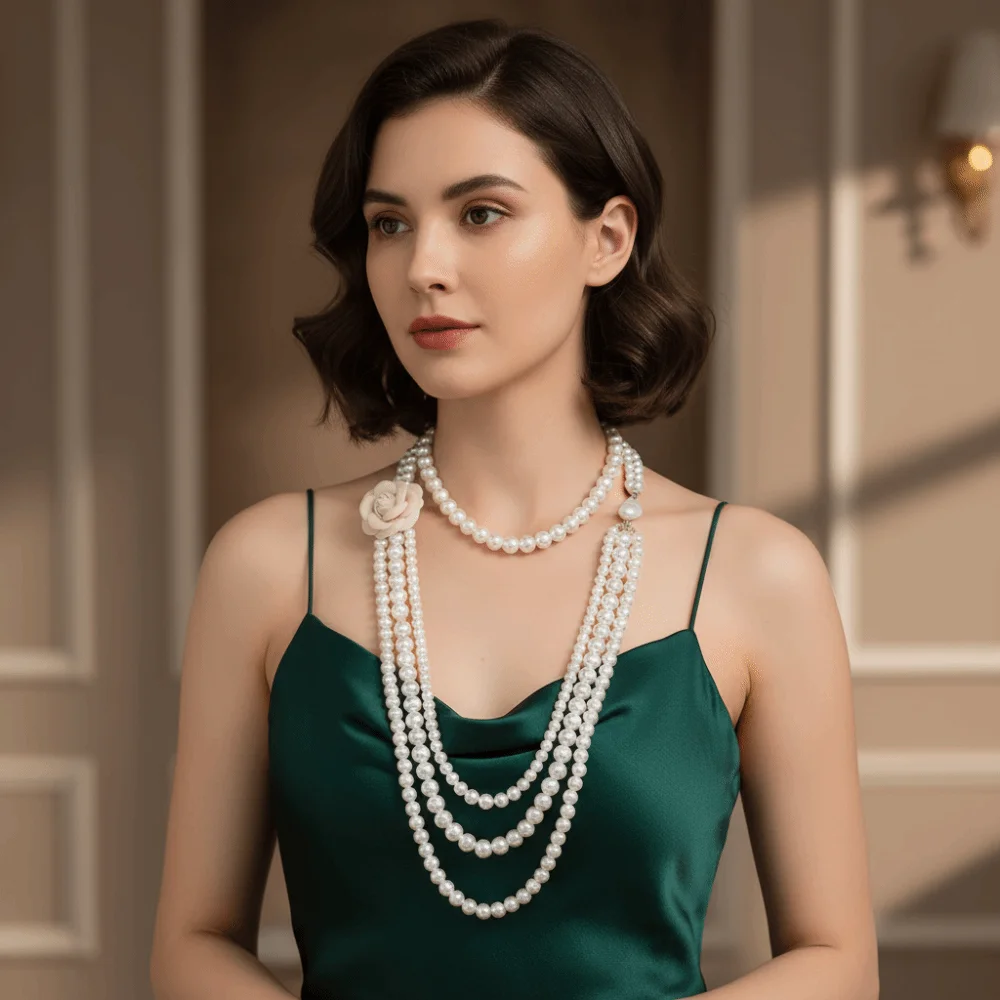 

Camellia Flower Pearl Waist Chain for Dress Multilayer French Style Women Body Chain Belt Waist Accessories Elegant