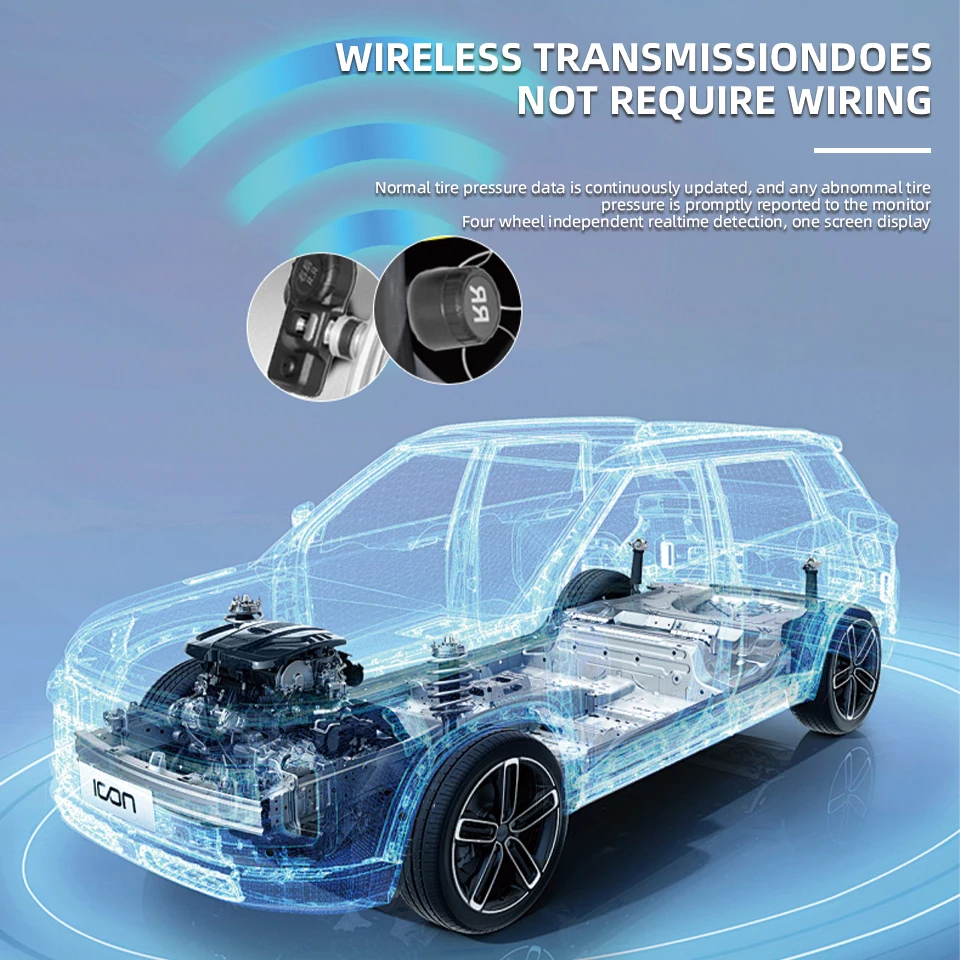 Yangood TPMS Sistema di monitoraggio della pressione dei pneumatici per auto 4 sensori dei pneumatici Allarme di sicurezza Spina accendisigari Ricambi auto