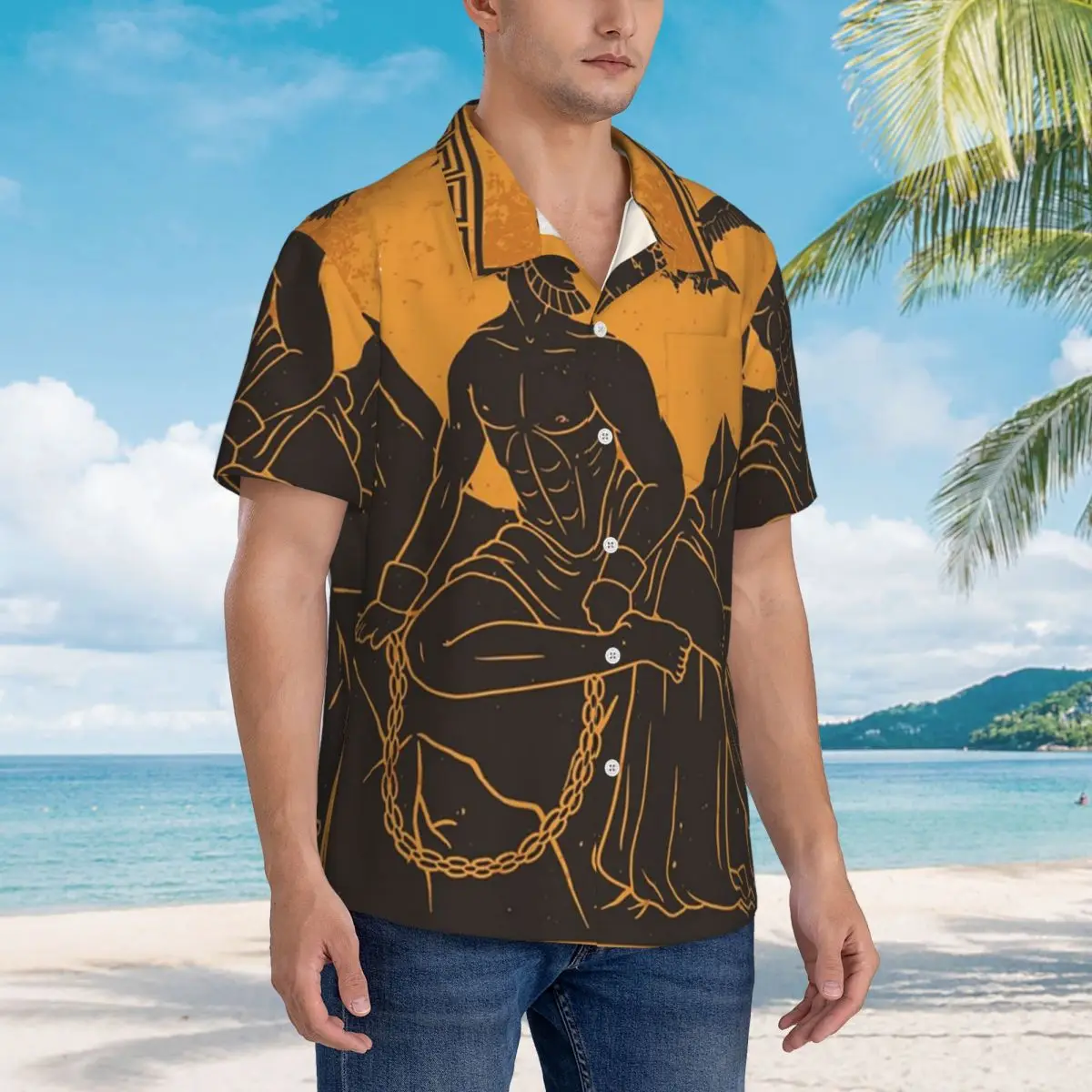 

Prometheus Greek Mythology Hawaiian Shirts Funny Men Short Sleeve Shirt for Summer Beach Men's Lapel Tops