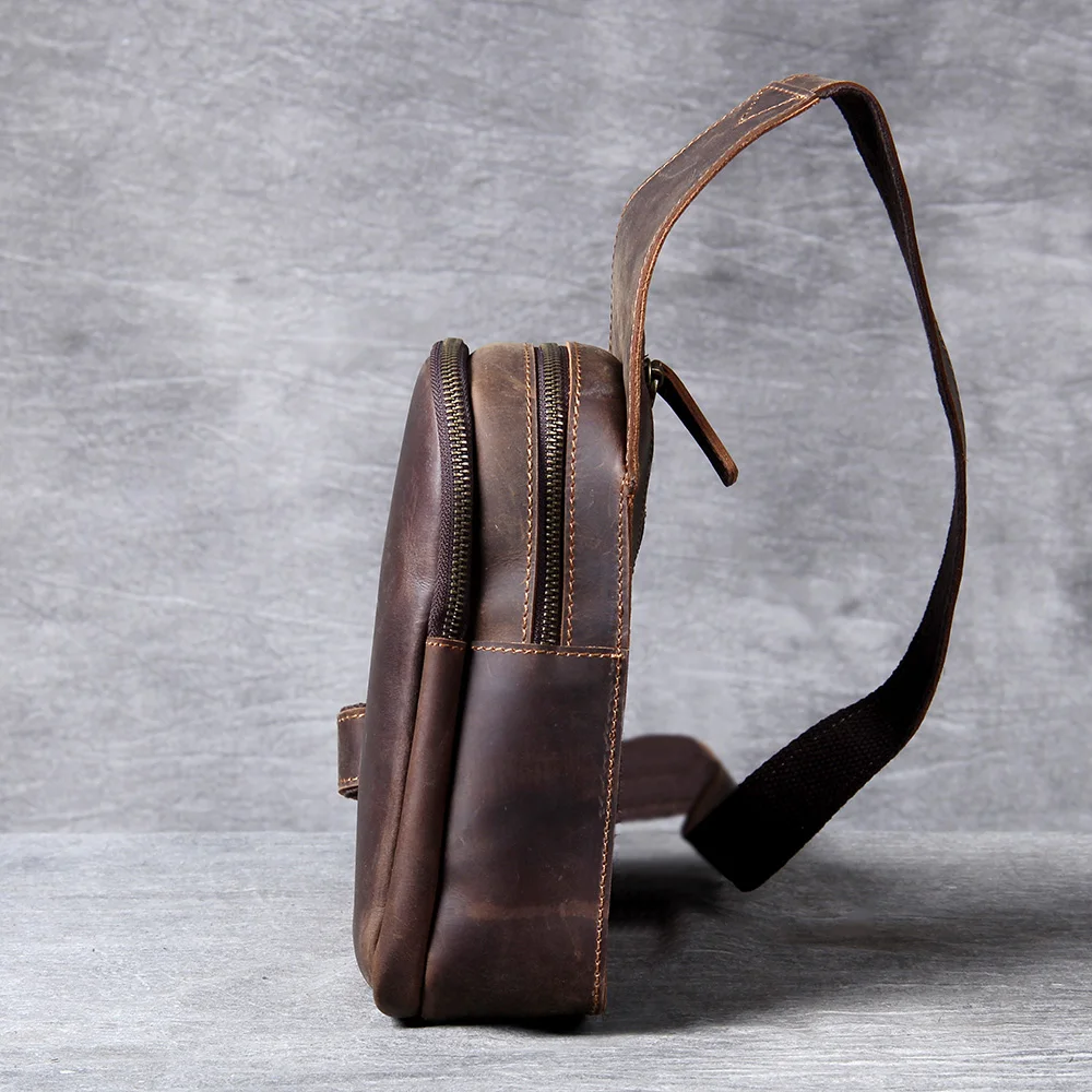 S.WORKER Brusttasche aus Vollnarbenleder für Herren, Umhängetasche aus echtem Leder für Herren, Vintage Retro Freizeittasche – Detail 8