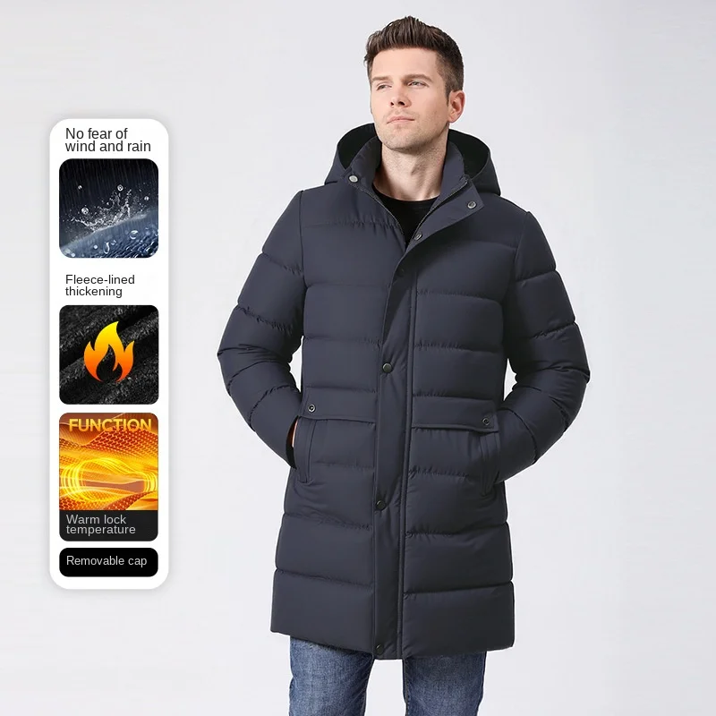 

Fleece-Lined & Cotton-Padded Men's Winter Jacket, Mans Windbreaker With Detachable Hood, Thickened Snow Coat