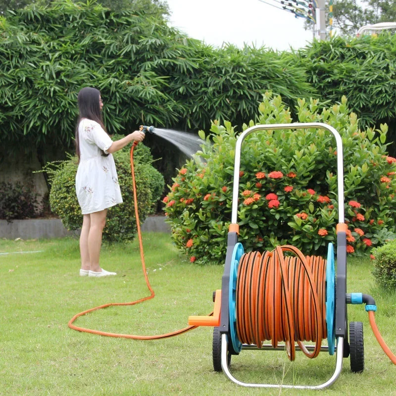 Garden Hand-Crank Hose Cart with Car Wash Spray Gun 40M/50M Set with Hose Reel for Home Use Watering Flowers and Houseplants