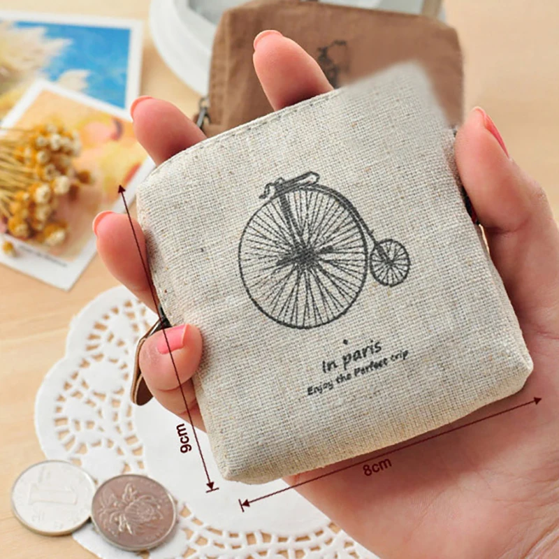 Vintage Paris Coin Purse Korean Small Bag Nostalgic Memory Canvas Coin Bag Urban Simplicity Zipper Wallet Coin Pouch