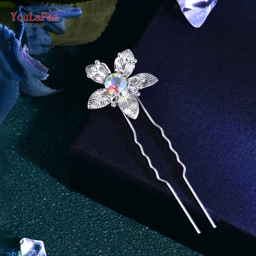 

YouLaPan Silver Color U-Shape Clips Bride Hair Accessories Wedding Flower Hairpins Alloy Flower Hair Forks Ornaments HP775