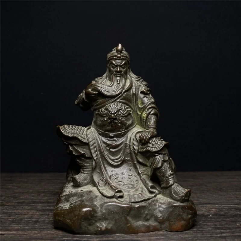 Antique Miscellaneous Brass Guan Yu Desktop Small Ornaments Guan Er Yi Qi Ornaments Guan Yu Standing Statue Desktop Tea Pet Orna