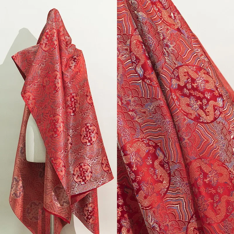 Chinese Wind Dragon Brocade golden pattern totem jacquard fabric Treasure Hanfu clothing designer